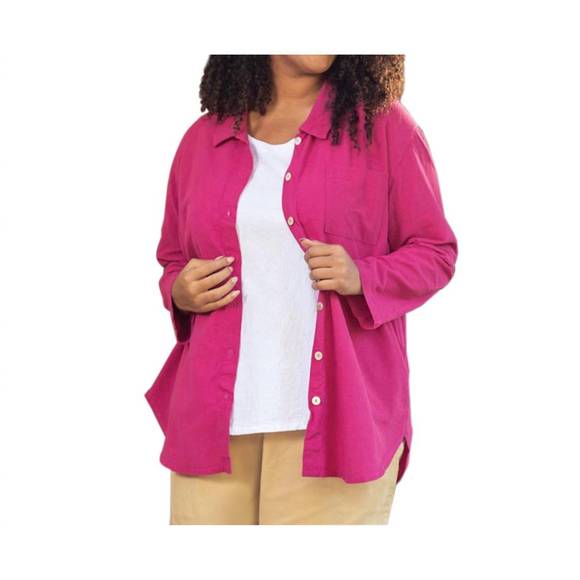 NEW ON THE PLUS SIDE cotton collar long sleeve kendall shirt - plus in zinnia - Picture 1 of 1